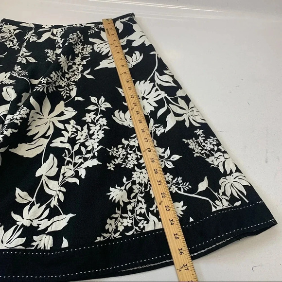 Autograph Black Floral Midi Skirt 6 Linen Blend Full Flowy Boho Vacation Office - Picture 11 of 12